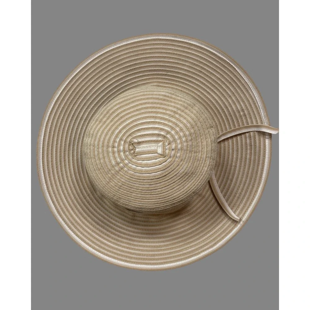 San Diego Hat Co Tan White Striped Grosgrain Wide Brim Sun Hat Packable Beach